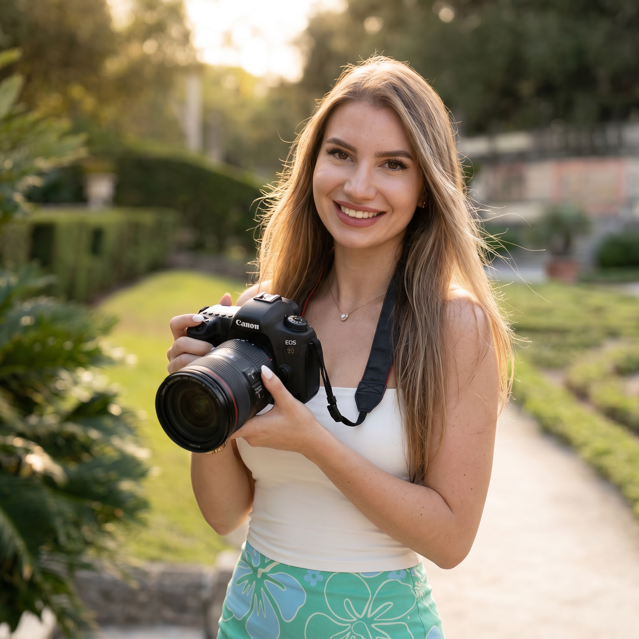 Portrait of me holding a professional camera on a Naples beach